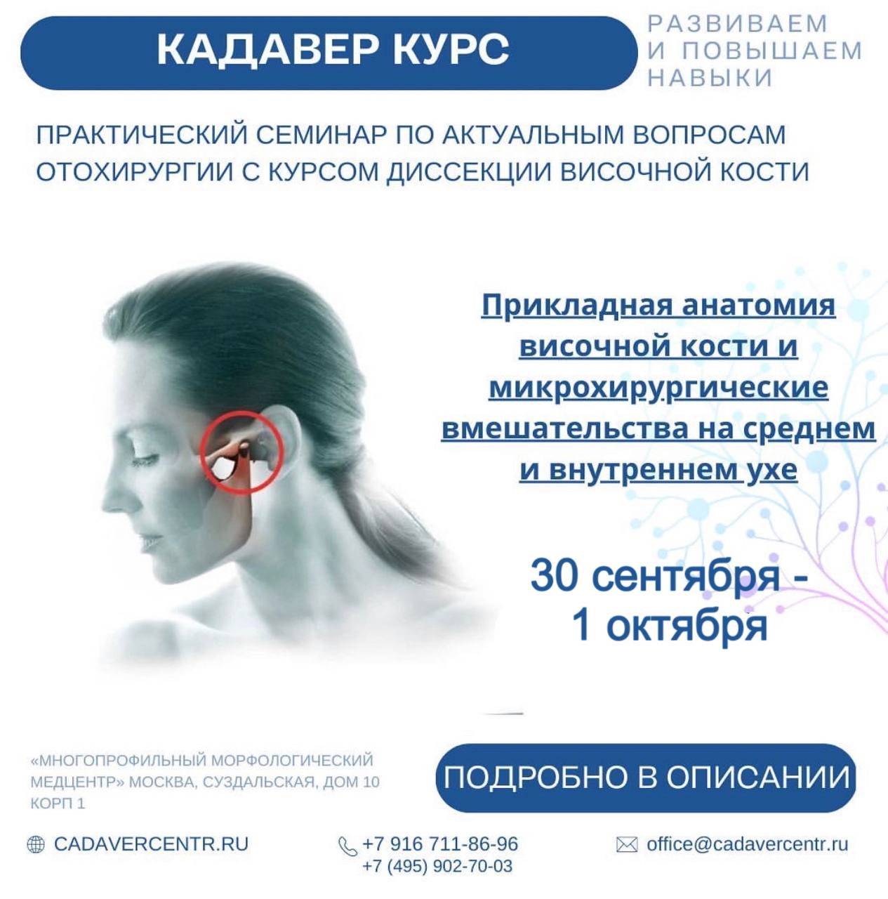 Кадаверный курс - Прикладная анатомия височной кости и микрохирургические вмешательства на среднем и внутреннем ухе